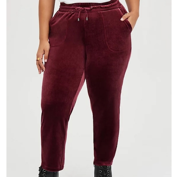 Torrid Wine Stretch Velvet Pull On Pants with Elastic Waist and Pockets - Picture 5 of 6